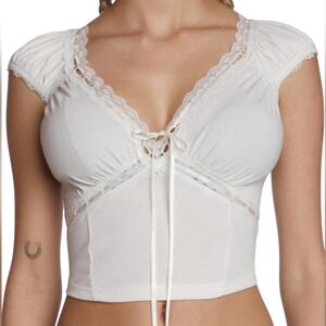 White Lace Trim Crop Top